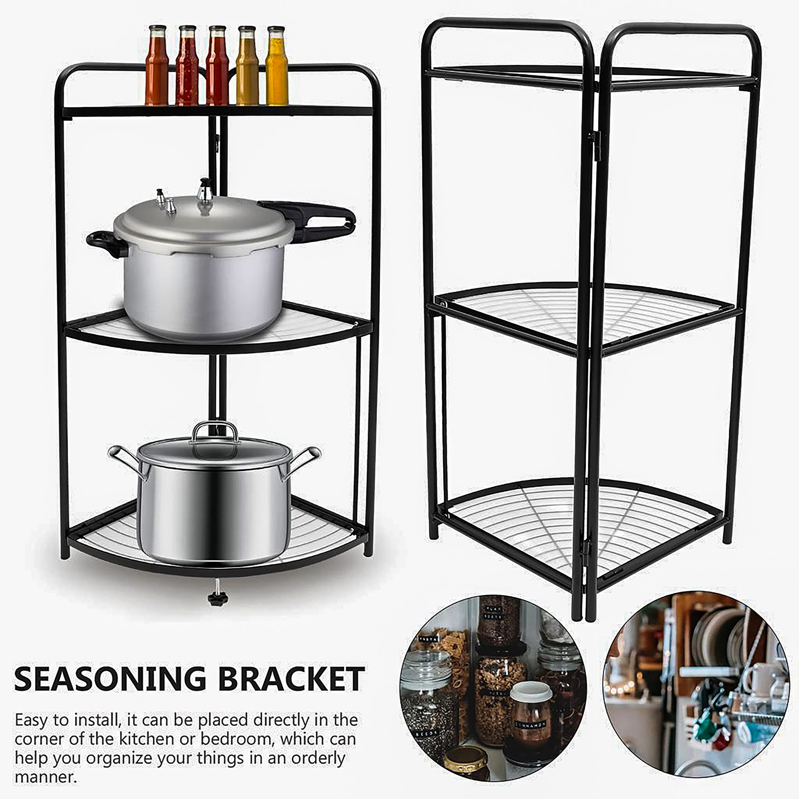 3-Tier Metal Kitchen Shelf Organizer with PVC Pads - Space Saving Storage Rack for Corner