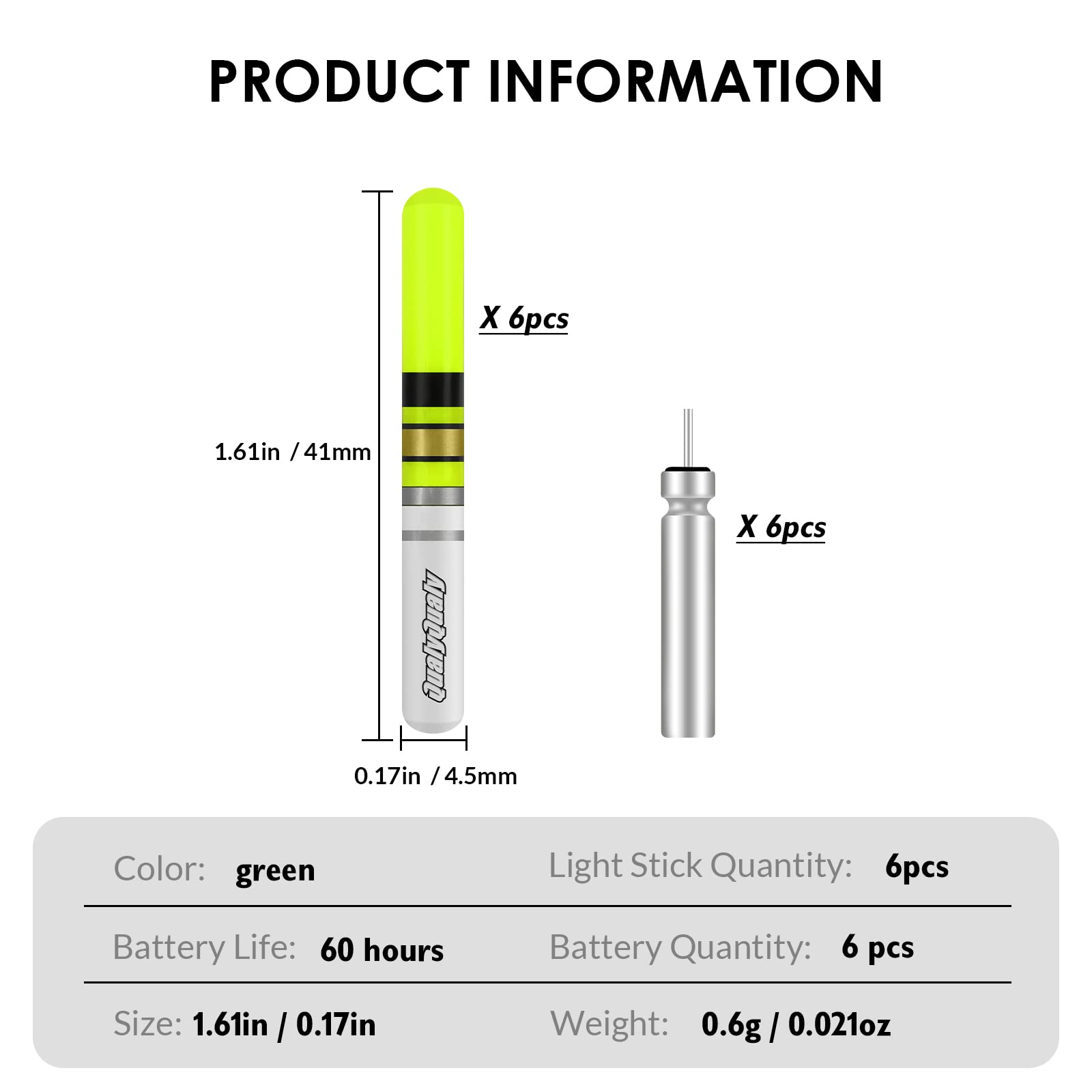 QualyQualy 6-Pack LED Fishing Glow Sticks with Batteries - Waterproof Night Fishing Lights for Bobbers, Floats & Rod Tips - Perfect for Night Fishing, Camping & Emergency Lighting