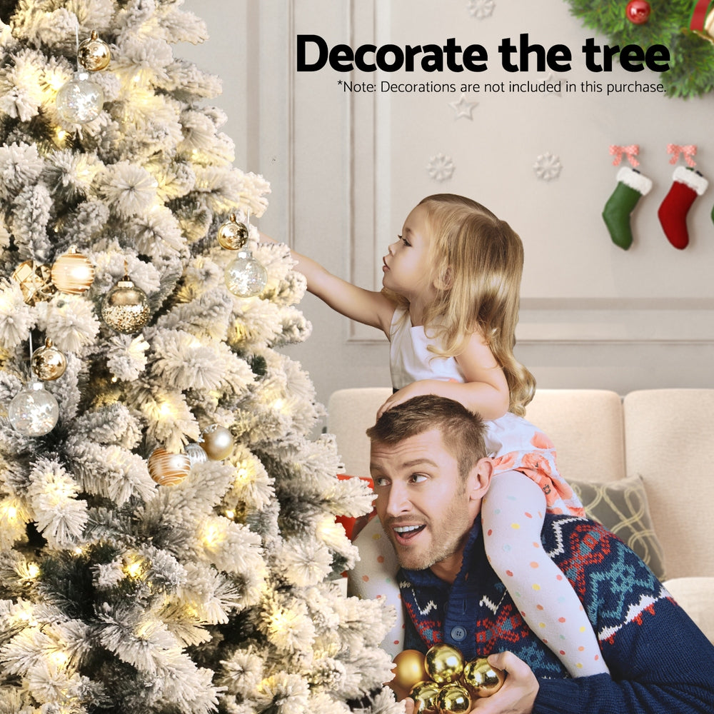 1.8m Snow Flocked Christmas Tree with 8 LED Light Modes - Premium Xmas Decoration for Home, Office & Holiday Party Decor