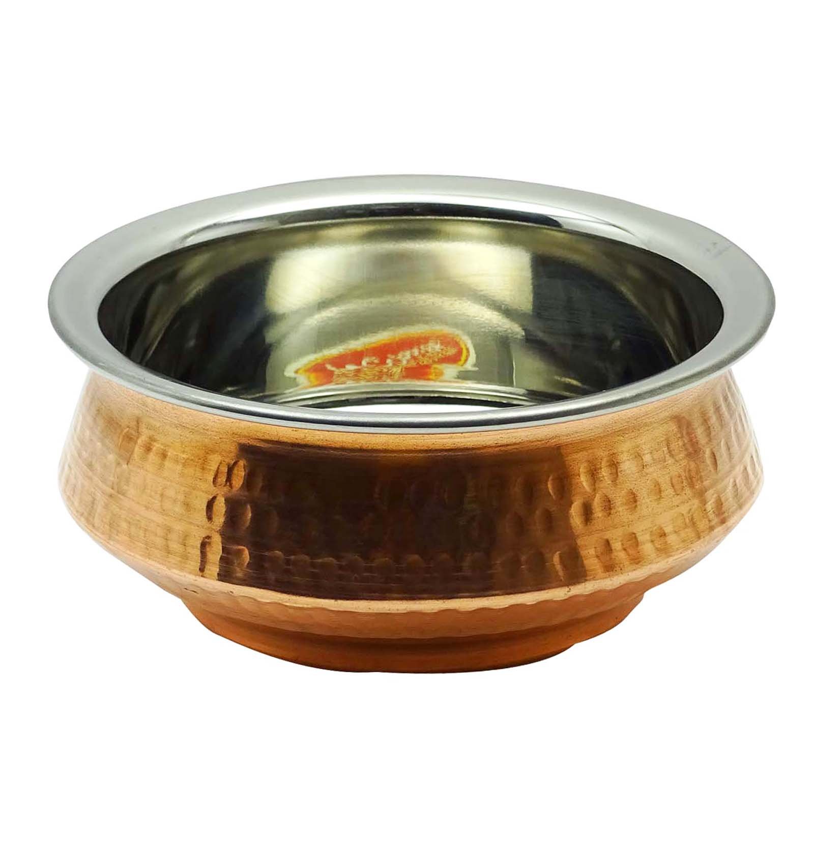 Traditional Indian Copper Medium Serving Handi - Handcrafted Copper Cookware for Indian Cuisine - Perfect for Serving Curries, Biryani & Traditional Dishes at Home or Restaurants