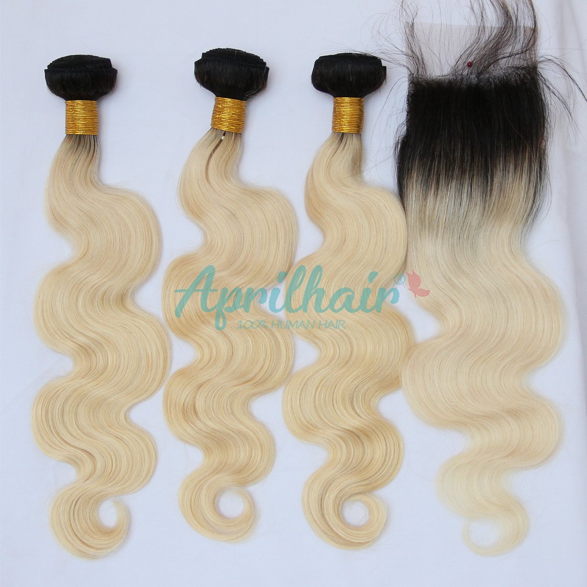 Pre-Plucked 3 Bundles Brazilian Virgin Human Hair Weave with 4x4 Lace Closure - Dark Root 1B/613 Platinum Blonde Ombre Body Wave & Baby Hair (14+18 20 22 Inches) | Perfect for Daily Styling, Extensions & Protective Hairstyles