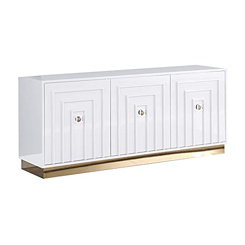 Modern White High Gloss Lacquer Wood Sideboard - Contemporary Buffet Cabinet for Dining Room, Living Room & Entryway Storage