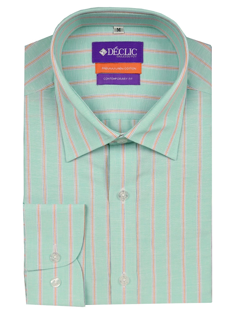 Jarrow Linen Stripe Shirt for Women - Breathable Mint Green Casual Button Down Shirt - Perfect for Summer Outfits, Office Wear & Beach Vacations