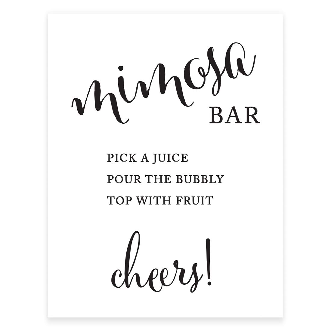 Customizable Andaz Press Wedding Party Signs - Elegant Black & White 8.5x11 Inch Mimosa Bar Sign - Build Your Own Drink Station with Juice, Champagne & Fruit Toppings - Perfect for Bridal Showers, Receptions & Dessert Tables (1-Pack)
