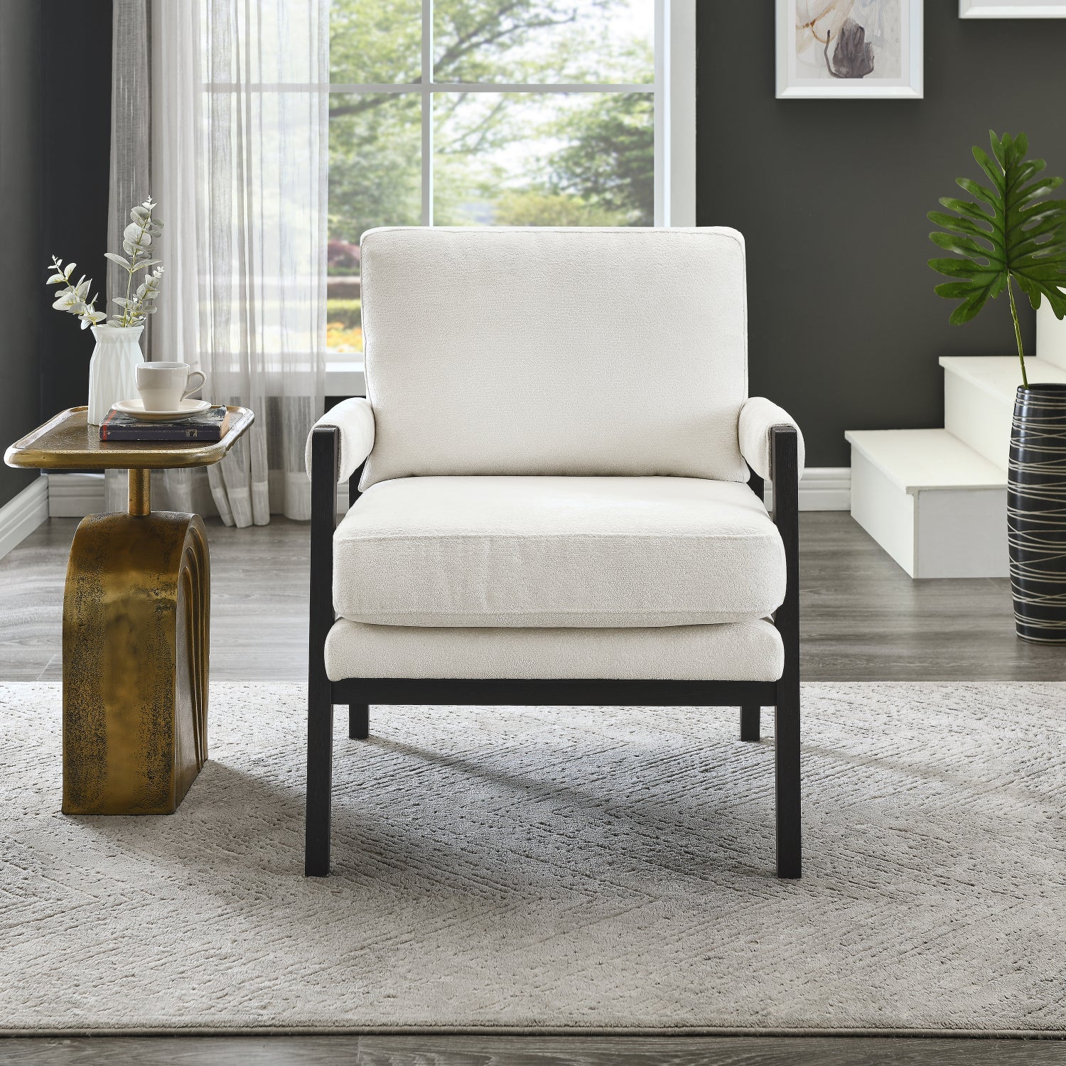 Roundhill Furniture Kelly Mid Century Modern Chenille Upholstered Accent Armchair - Stylish Living Room Chair for Home Office, Lounge & Reading Nook