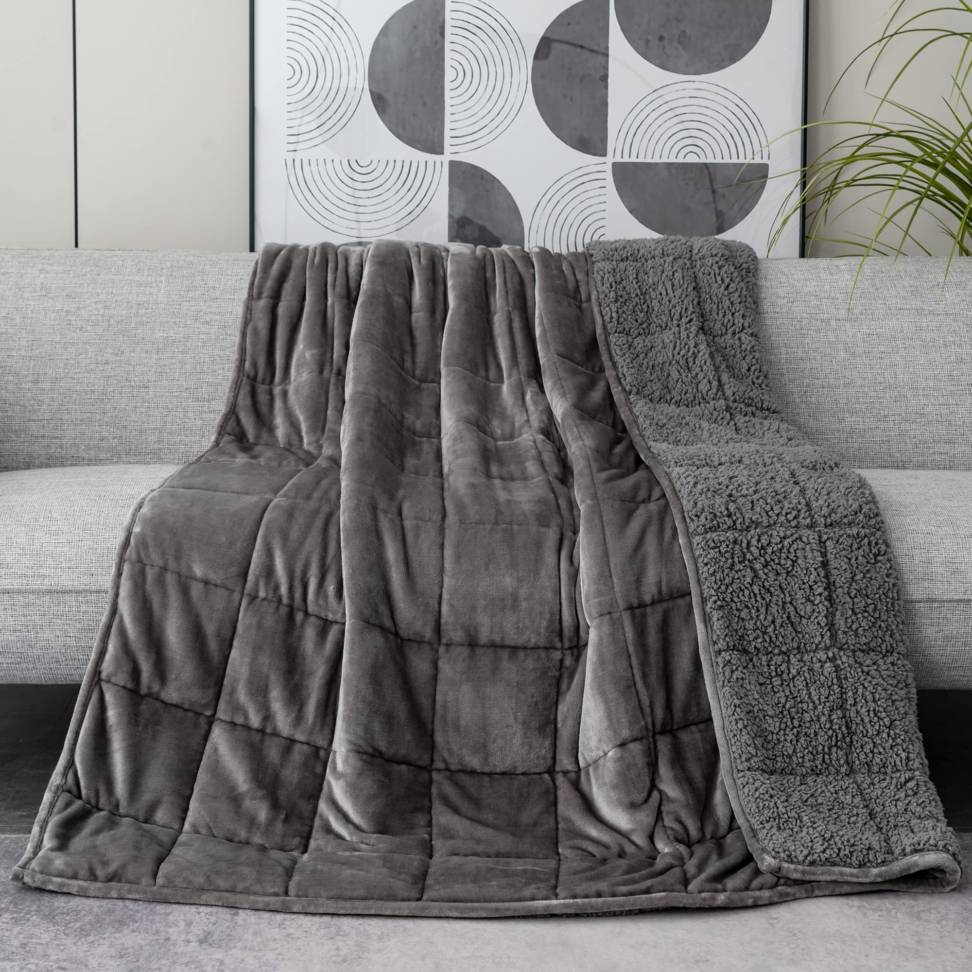 Kaisa 20 lbs Weighted Blanket Queen Size 60x80 Inches - Sherpa Fleece Heavy Blanket for Adults, Anxiety Relief & Better Sleep | Ultra Soft Minky Warm Blanket for Winter, Christmas Gifts (Gray) - Perfect for Stress Relief, Insomnia, and Cozy Nights