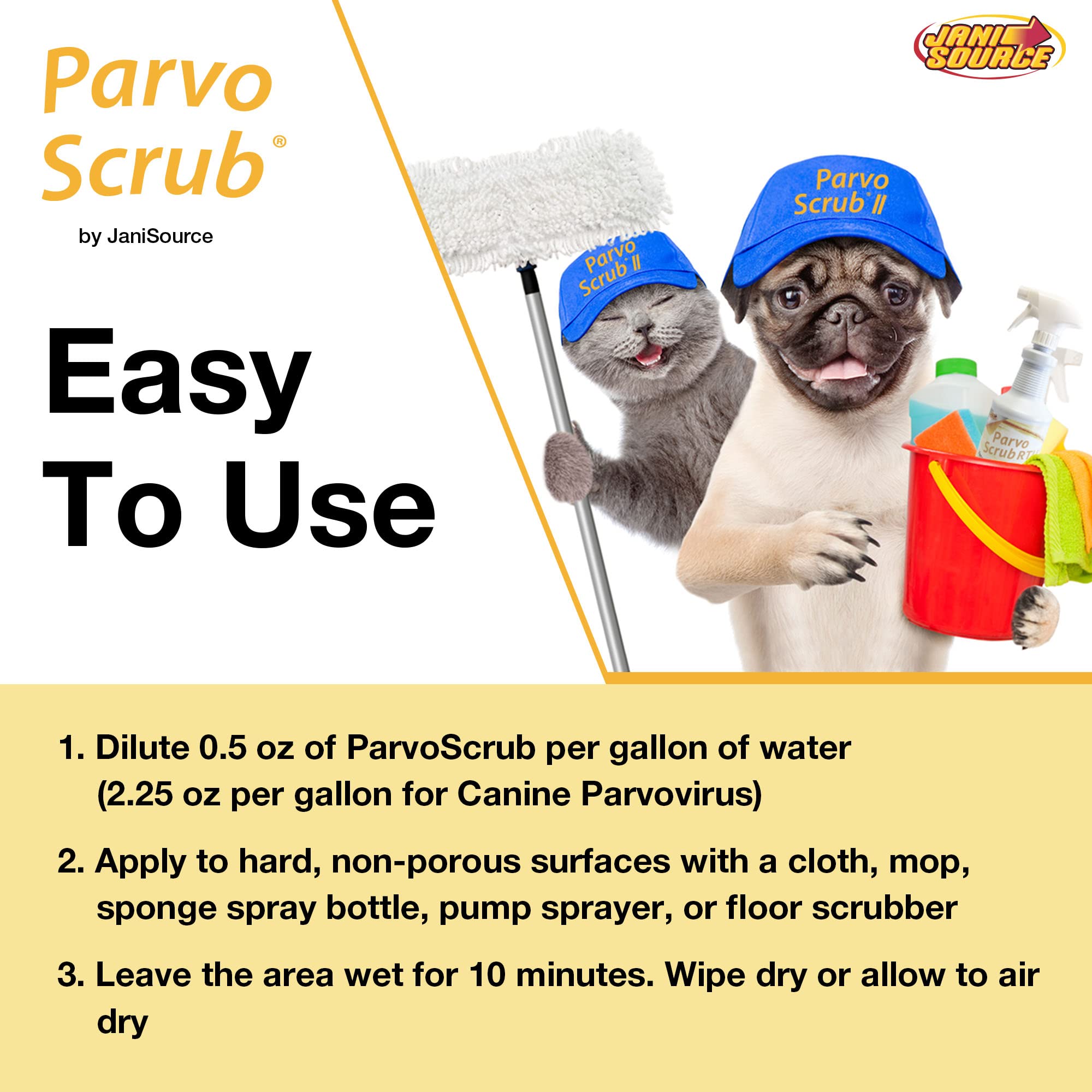 ParvoScrub Vet Grade Disinfectant & Kennel Cleaner - 1 Step Deodorizer Concentrate (4 Gallons) for Dog Kennels, Veterinary Clinics & Pet Facilities - Kills Parvovirus, Bacteria & Odors