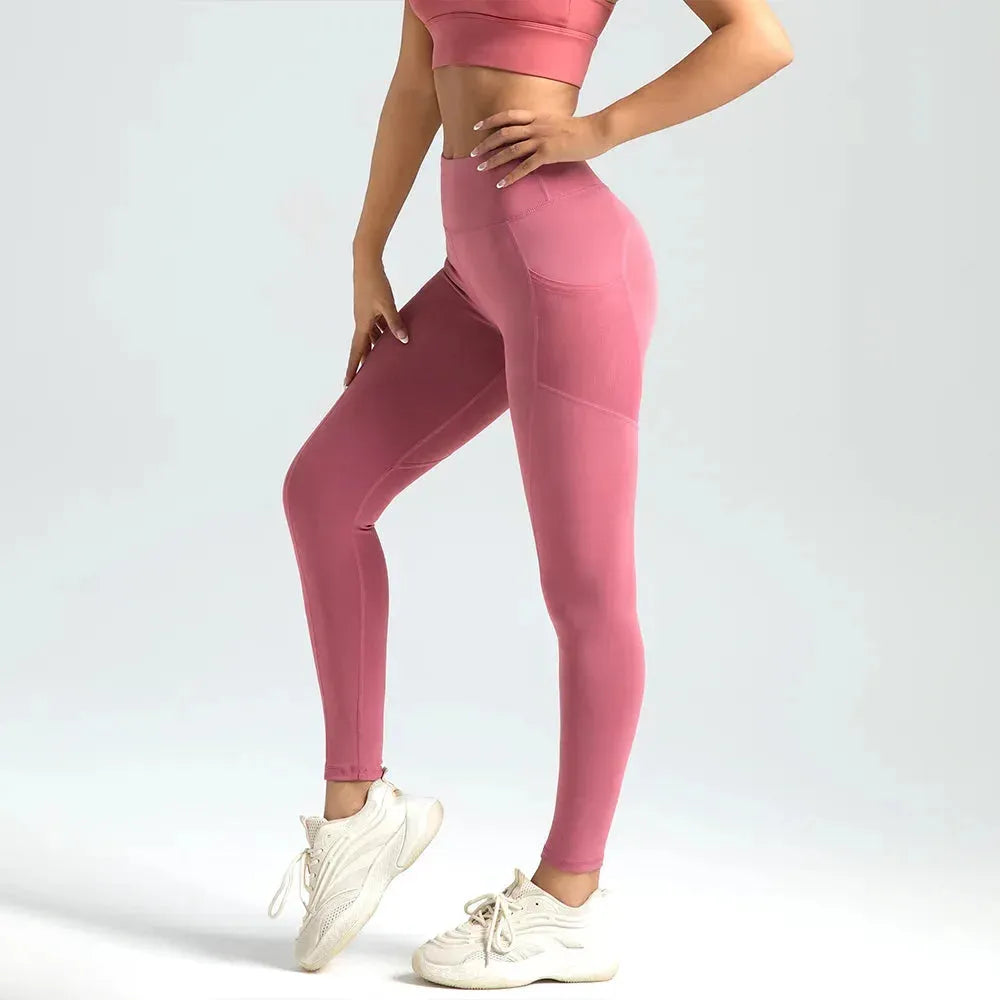 Women's High Waist Yoga Pants with Butt Lift & Mesh Side Pockets - Quick Drying Stretchy Workout Tights for Running, Fitness & Gym - Perfect for Yoga, Pilates & Lounge Wear