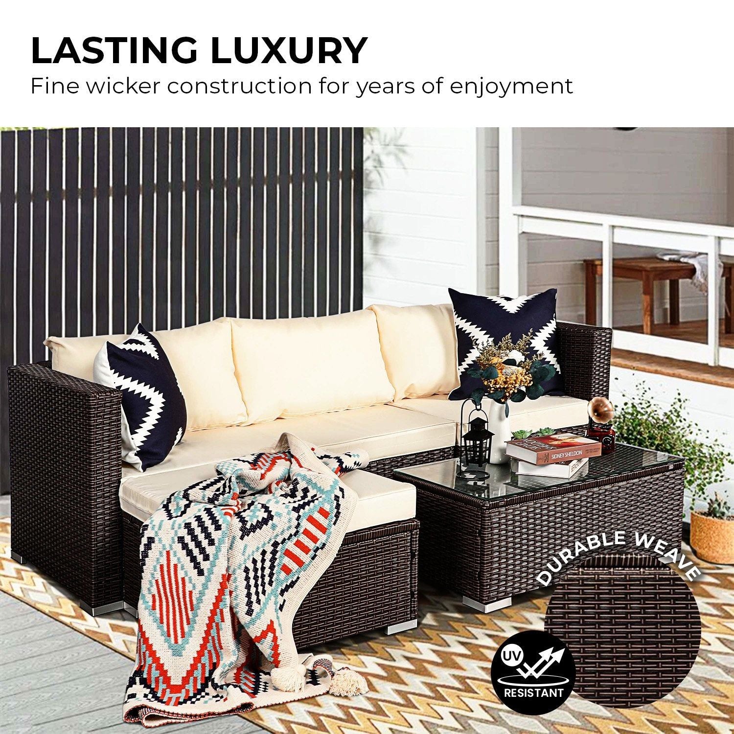 Stylish Sarantino 5-Piece Modular Outdoor Lounge Set - Durable PE Rattan Furniture in Elegant Brown | Perfect for Patio, Garden & Poolside Relaxation
