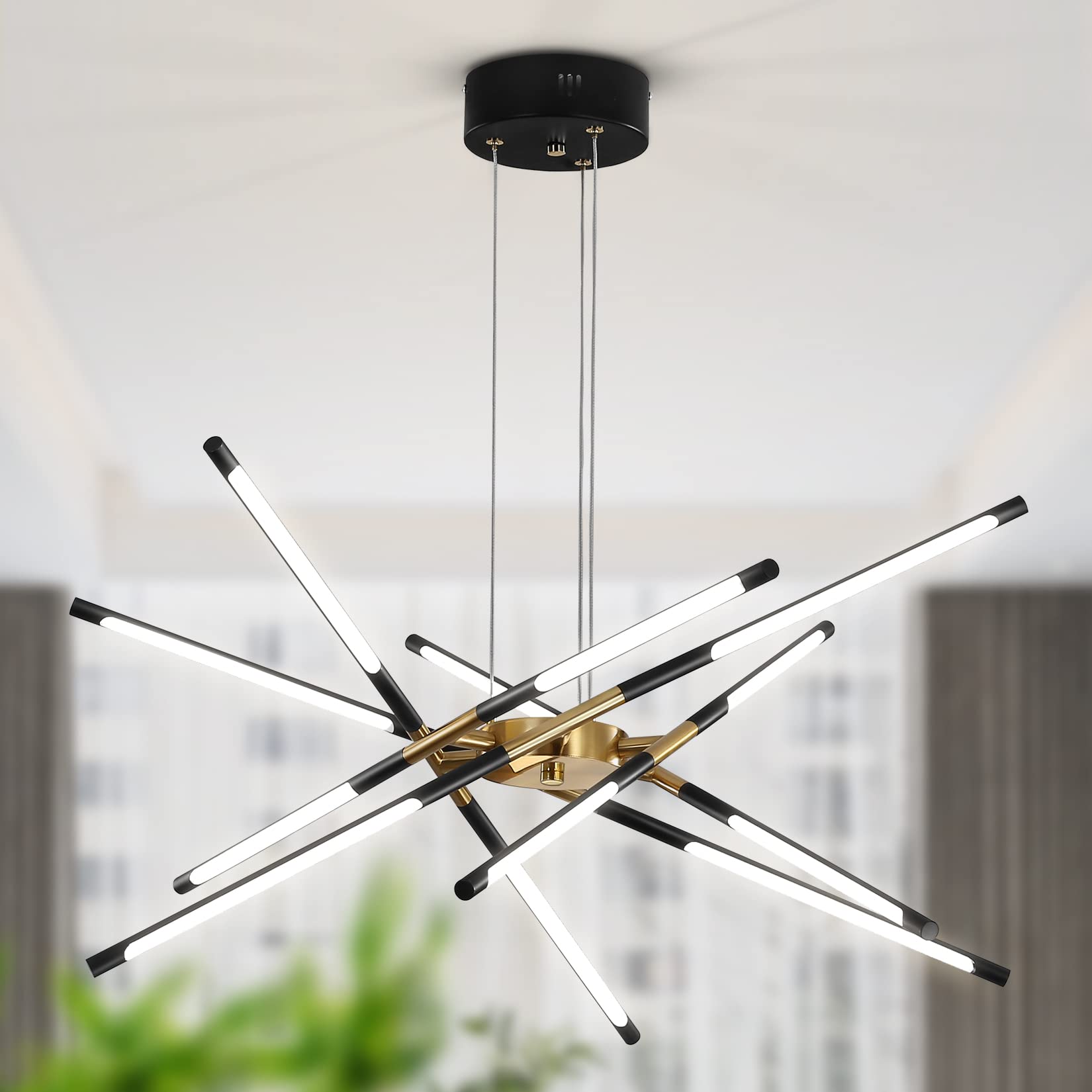 Modern Black and Gold Sputnik Chandelier - 12 Head LED Ceiling Light Fixture, Easy Install Pendant Lighting for Dining Room, Kitchen, Bedroom & Living Room - Elegant Home Decor for Parties, Weddings & Luxury Interiors