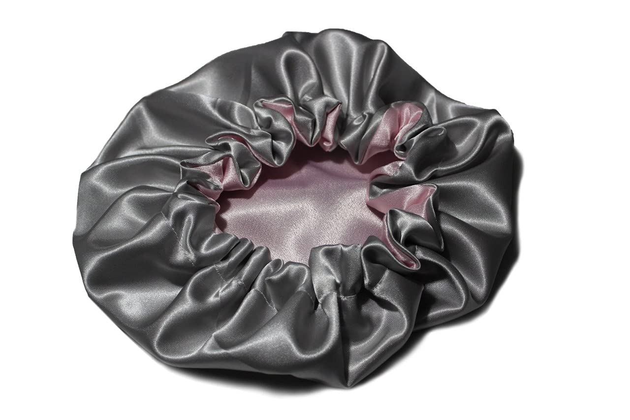 Anasvi Adjustable Satin Sleep Cap for Women - Double Layered Reversible Hair Bonnet for Protective Hairstyles (Pink & Gray) | Soft & Breathable Night Hair Cover for Curly, Natural, Braided Hair - Pack of 1