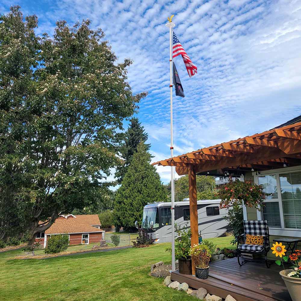 Premium Telescoping Flagpole with LED Light - 20ft, 25ft, 30ft Height Options - Heavy Duty Aluminum Flag Pole with Golden Eagle Topper for Residential & Commercial Use - Perfect for Patriotic Displays, Parades, and Outdoor Decor