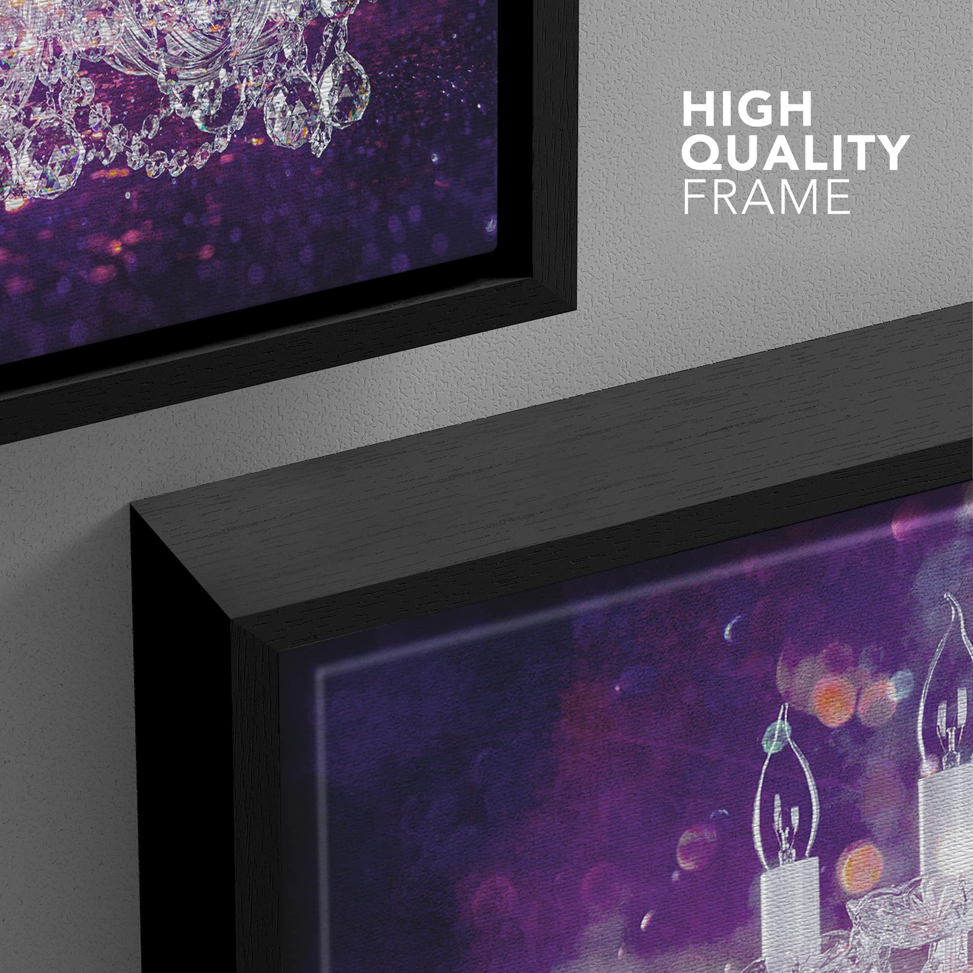 Purple Glitter White Crystal Chandelier Framed Canvas Wall Art - 16x24 Inch Contemporary Home Decor for Living Room, Bedroom & Office - Elegant Digital Print Creates Relaxing & Calming Atmosphere