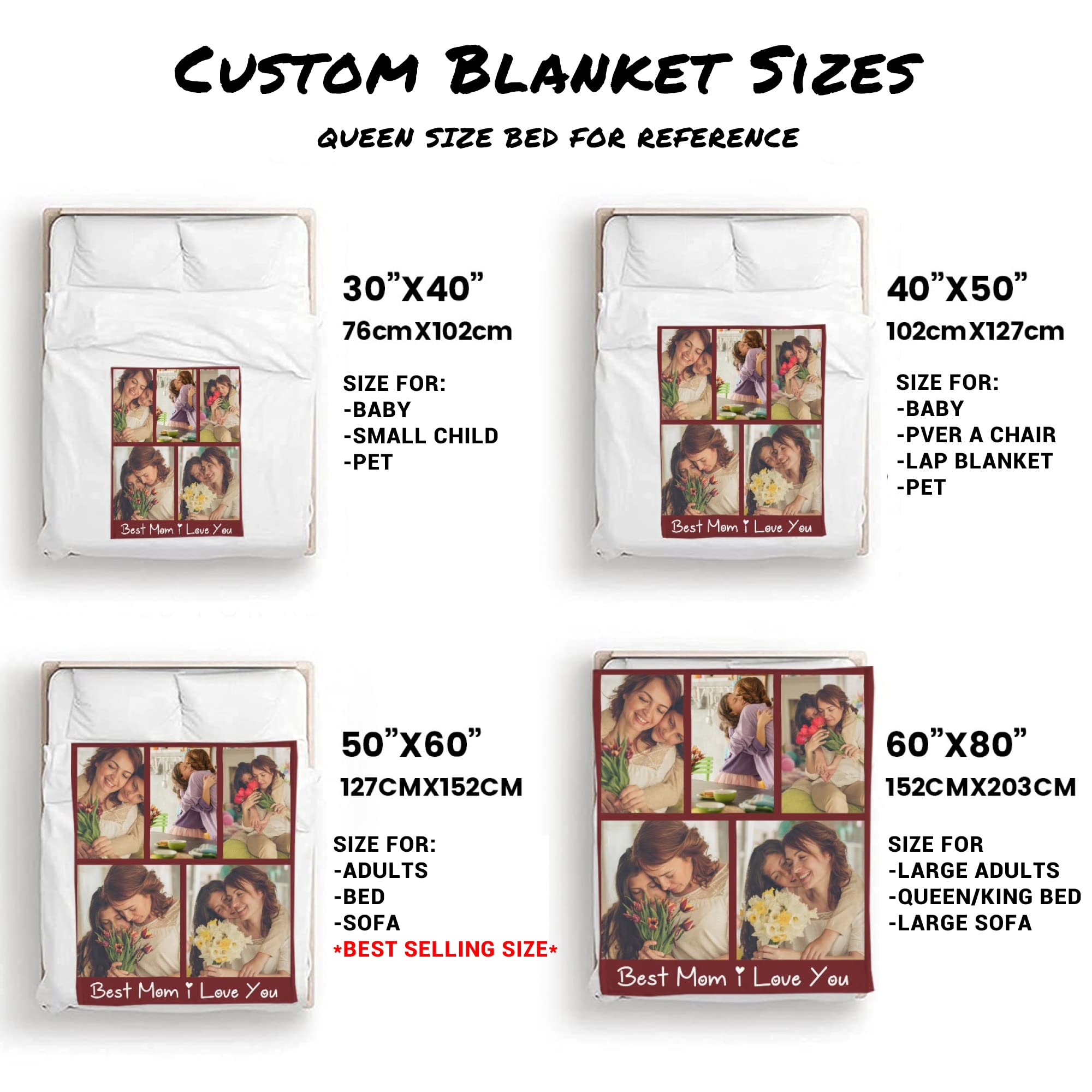 Custom Photo Blanket - Personalized Throw Blanket with Text & Collage | Soft Flannel Fleece Blanket | Mother's Day Gift for Mom, Grandma from Daughter, Son, Husband | Perfect for Family Photos, Anniversary Gifts & Cozy Home Decor