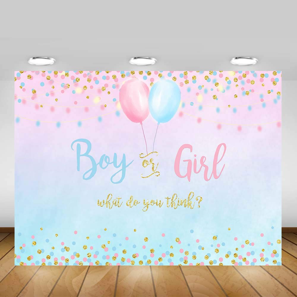 Blue & Pink Gender Reveal Party Decorations - 5x3ft (60x36 inch) Baby Shower Backdrop with Dots Balloons for Boy or Girl Announcement - Perfect for Gender Reveal Parties, Baby Showers & Nursery Decorations
