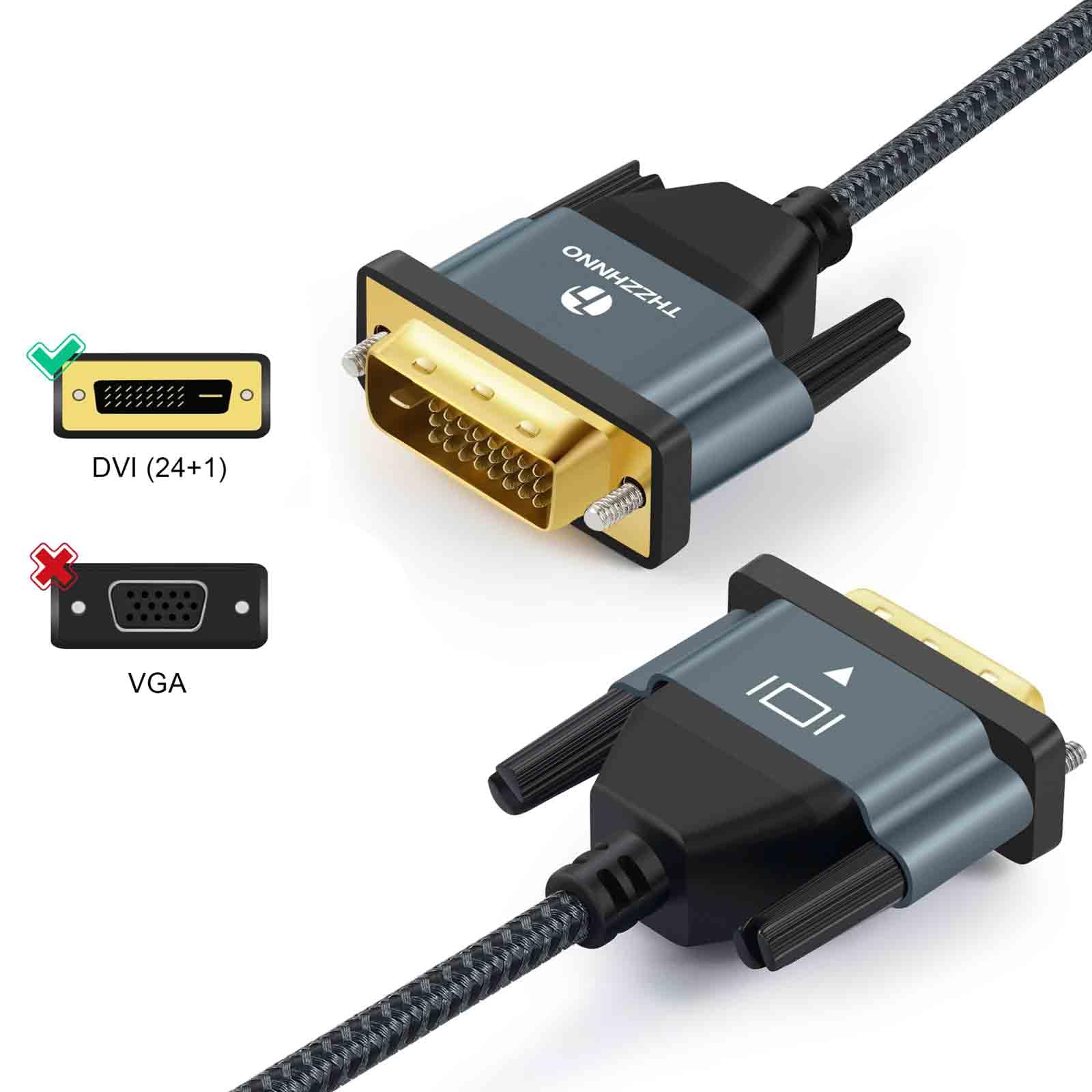 Premium 6.6FT DVI-D to DVI-D Cable - 24+1 Pin Gold Plated Braided Male to Male Cable - Supports 2560x1600 & 1080P High Resolution - Ideal for Gaming PCs, Laptops, Monitors & Home Theater Systems