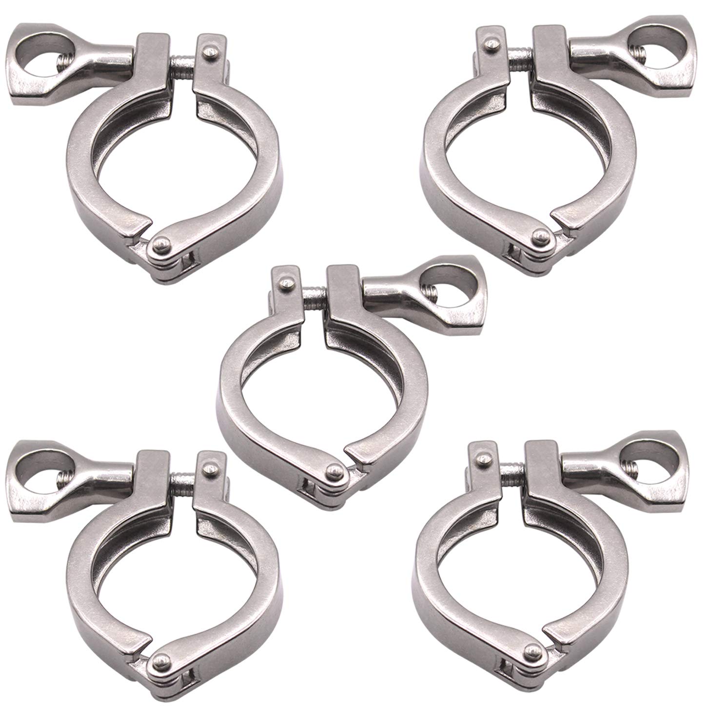 DERNORD 304 Stainless Steel Heavy Duty Tri Clamp with Wing Nut - 2 Inch Single Pin Ferrule TC Fitting (Pack of 5) for Brewing, Dairy, Food Processing & Pharmaceutical Industries