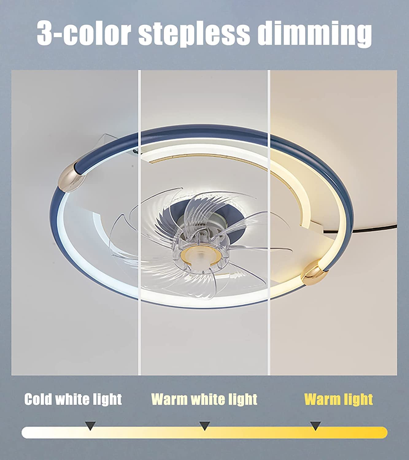 Modern LED Ceiling Fan with Remote Control - 3 Speed Silent Motor & 3 Color Changing Dimmable Light Fixture - Perfect for Bedroom, Living Room and Home Office Cooling & Lighting