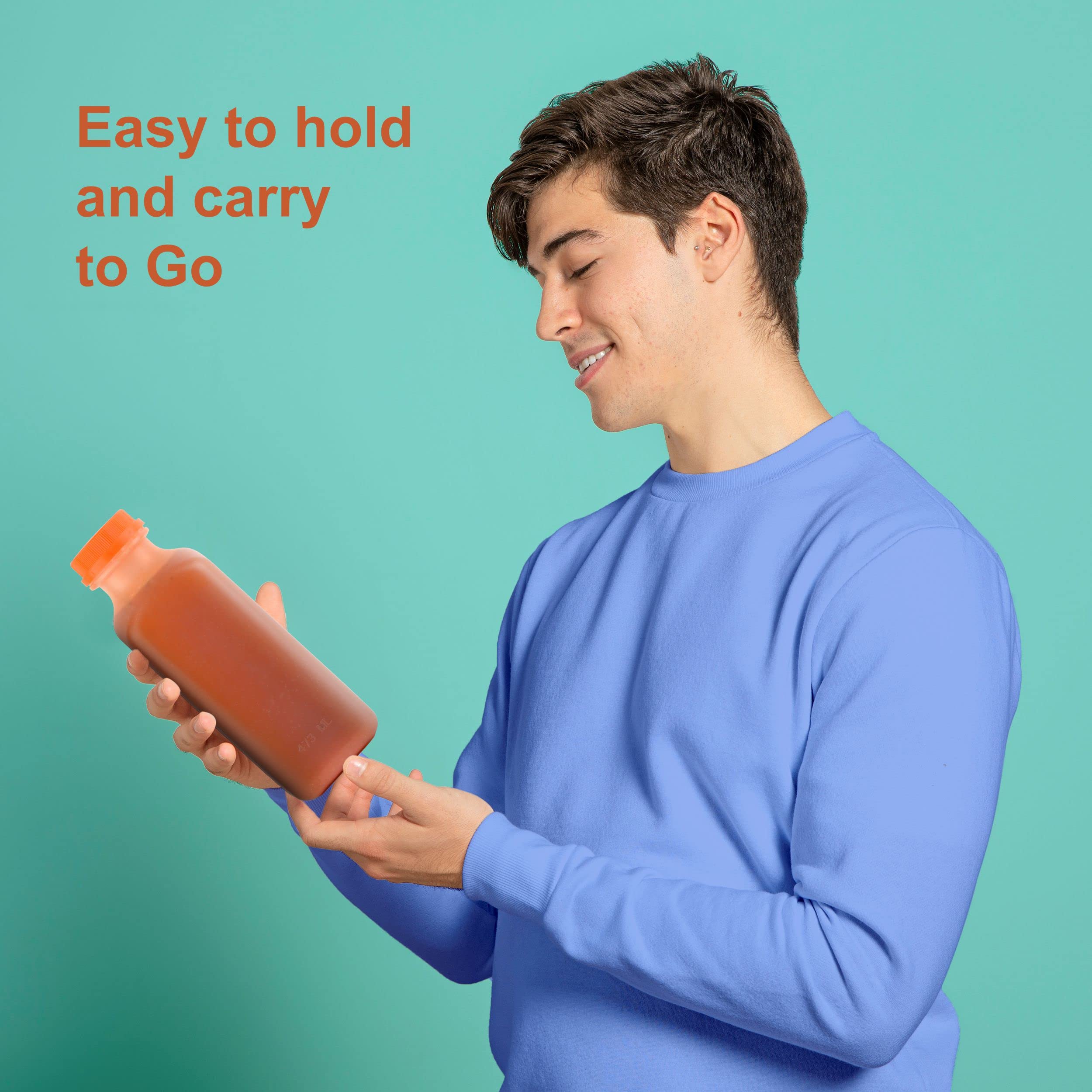 EcoQuality 16oz Empty Plastic Juice Bottles with Tamper Evident Caps - BPA-Free Smoothie Containers for Juices, Milk, Meal Prep & Picnics - 100 Pack (Ideal for Home, Restaurant & Catering Use)