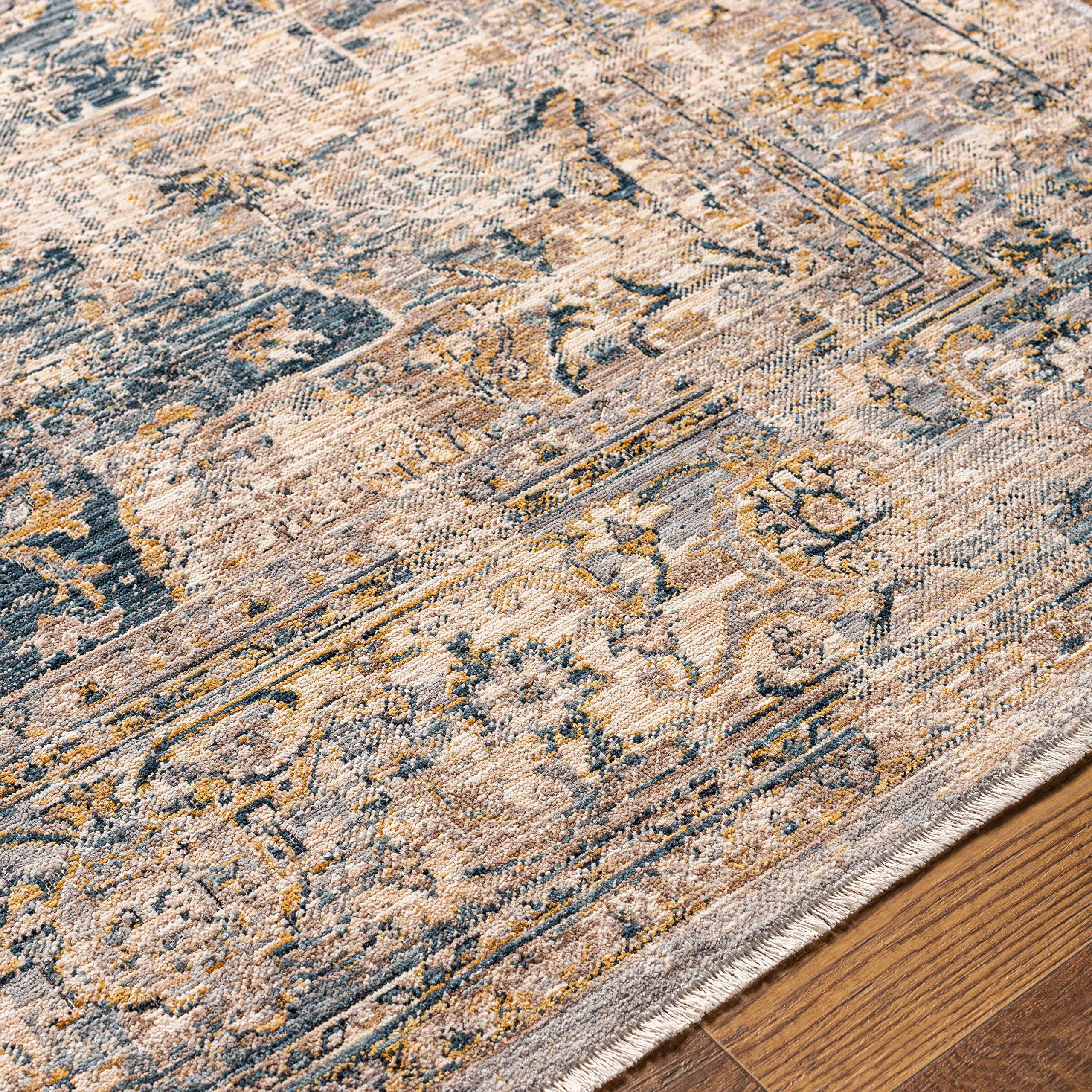 Hauteloom Tuganay Traditional Beige Blue Gray 2' x 3' Area Rug for Living Room Bedroom - Soft Non-Slip Floor Carpet for Home Decor, Cozy Comfort Underfoot