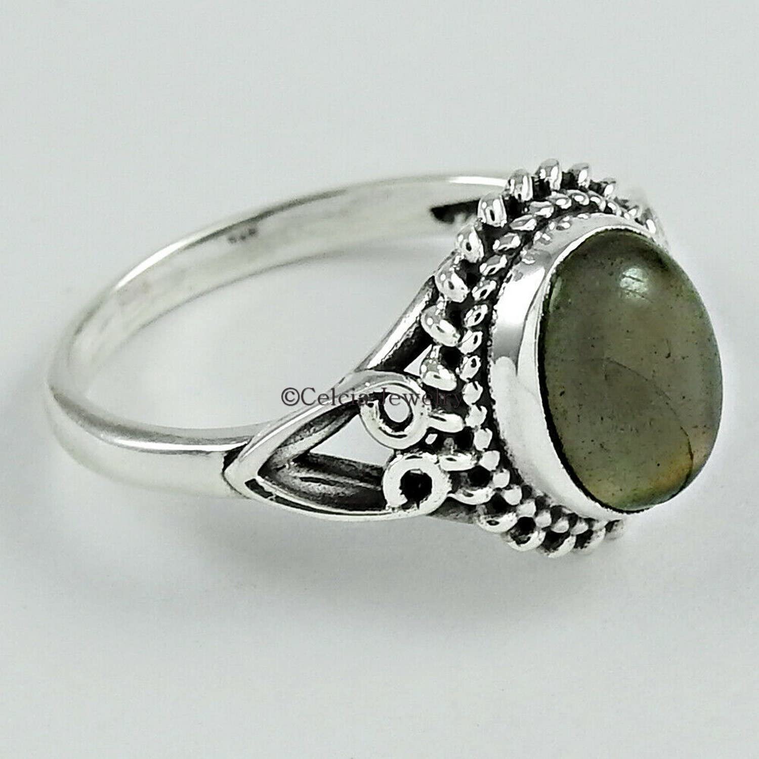 Natural Labradorite Ring - 925 Sterling Silver Women's Signet Ring | Handmade Statement Jewelry for Women | Elegant Dainty Ring for Proposal, Gift & Everyday Wear (Labradorite, Size 7)