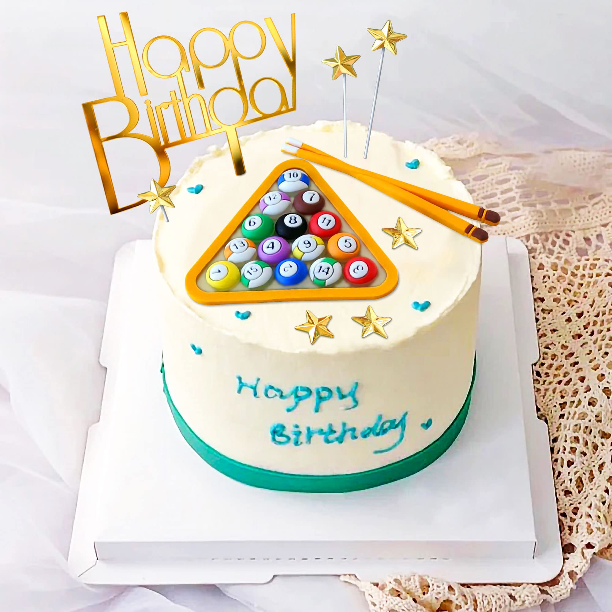 Billiards Ball Birthday Cake Topper & Decoration - Pool Party Supplies for Billiards Themed Birthday, Bachelor Party & Game Room Decor