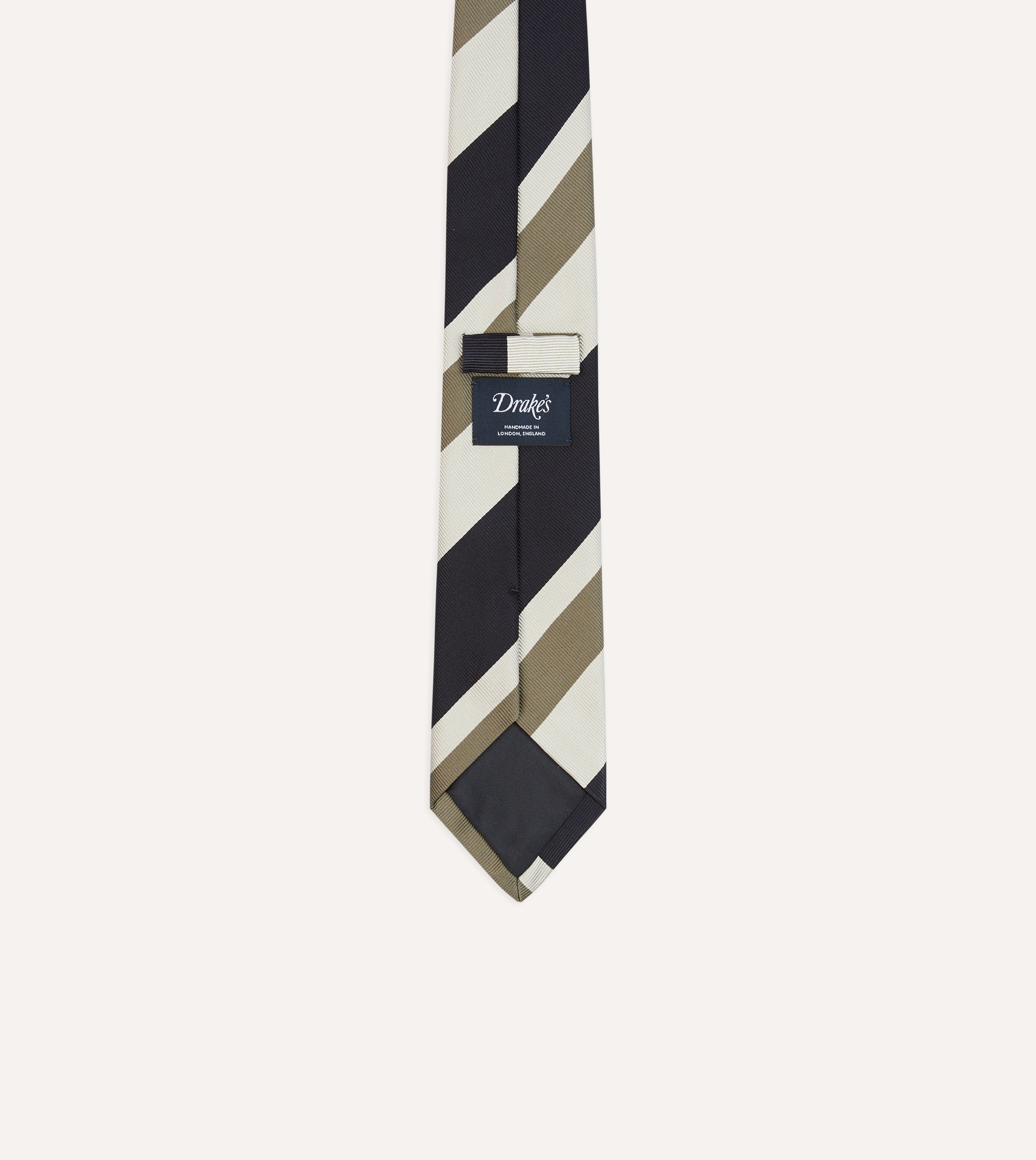 Navy and Olive Broad Stripe Silk Tipped Tie for Men - Premium Business Necktie for Formal Occasions, Weddings & Office Wear