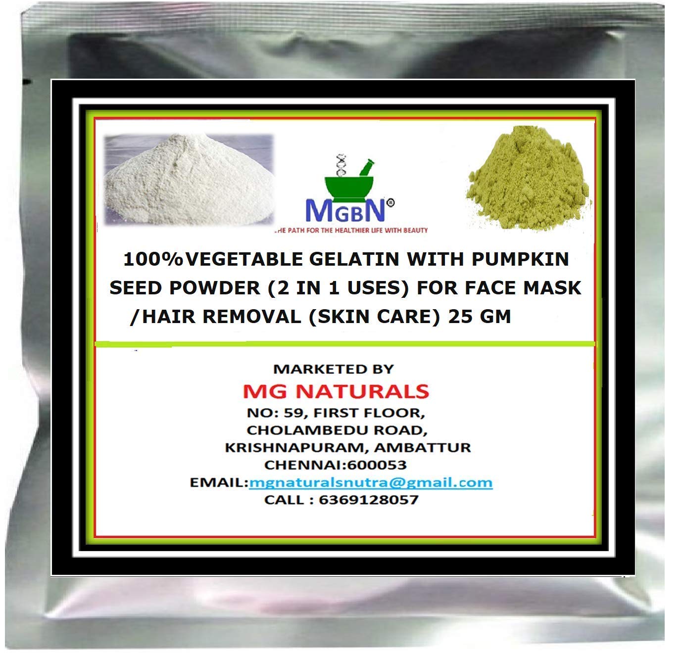 100% Natural Vegetable Gelatin with Pumpkin Seed Powder - 2-in-1 Face Mask & Hair Removal for Glowing Skin (25g) | DIY Skincare & Beauty Treatment at Home