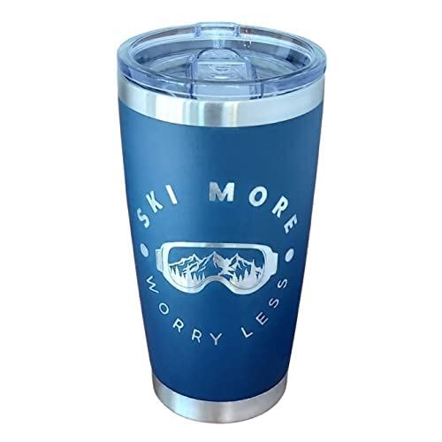 20oz Insulated Coffee Tumbler for Skiing - Navy Blue Travel Mug, Leak-Proof Stainless Steel Thermos, Perfect Ski Gift for Men | Great for Mountain Adventures, Winter Sports & Outdoor Activities