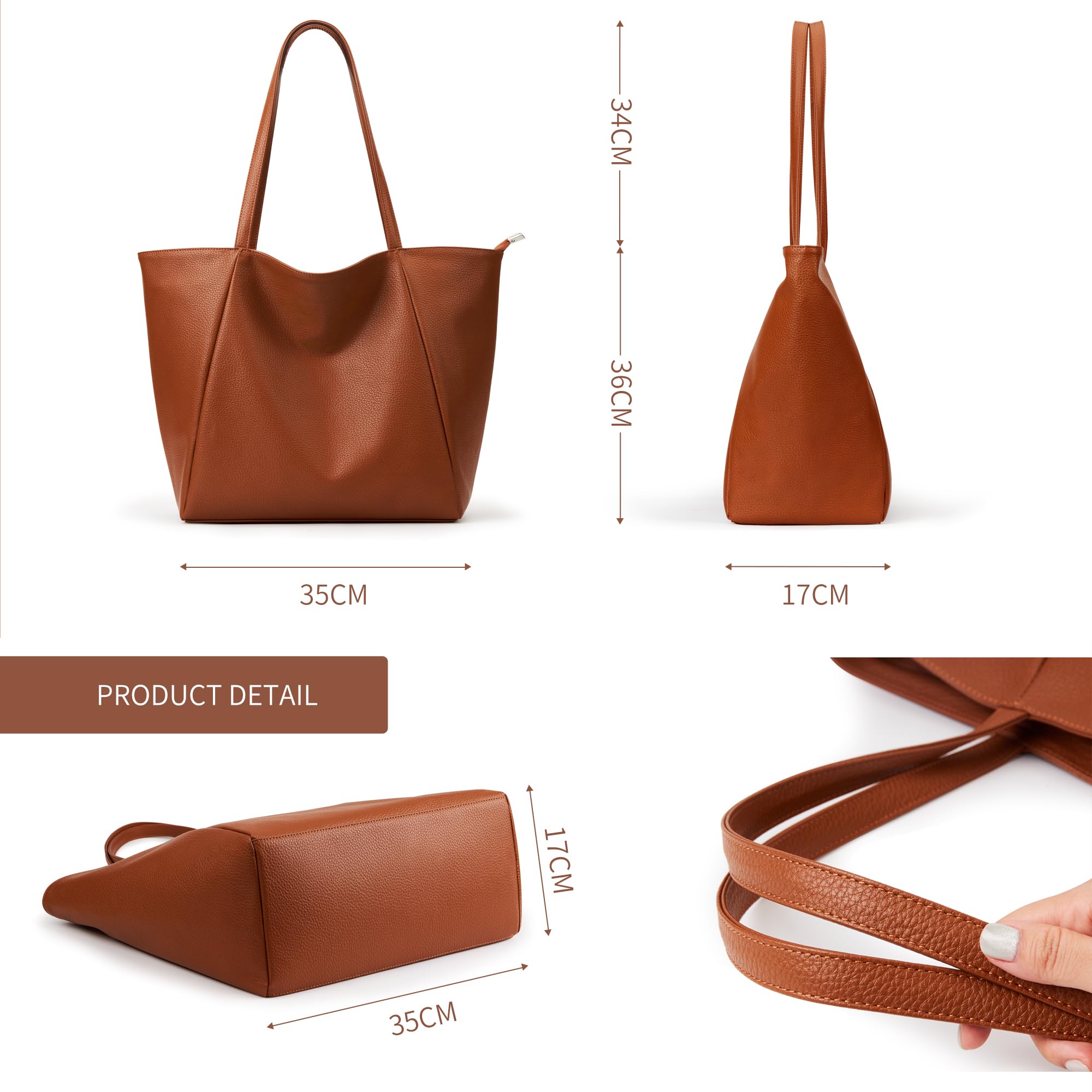 Vegan Leather Large Tote Bag for Women - 23L Oversized Work Bag with Zipper, Casual Weekender & Travel Shoulder Purse - Perfect for Office, Commuting, Weekend Getaways and Daily Essentials