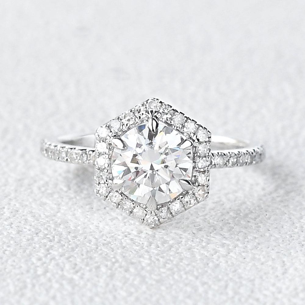1.0ct Hexagon Moissanite Classic Halo Geometric Ring - Elegant Wedding Band, Anniversary Gift for Her, Perfect for Engagement & Special Occasions