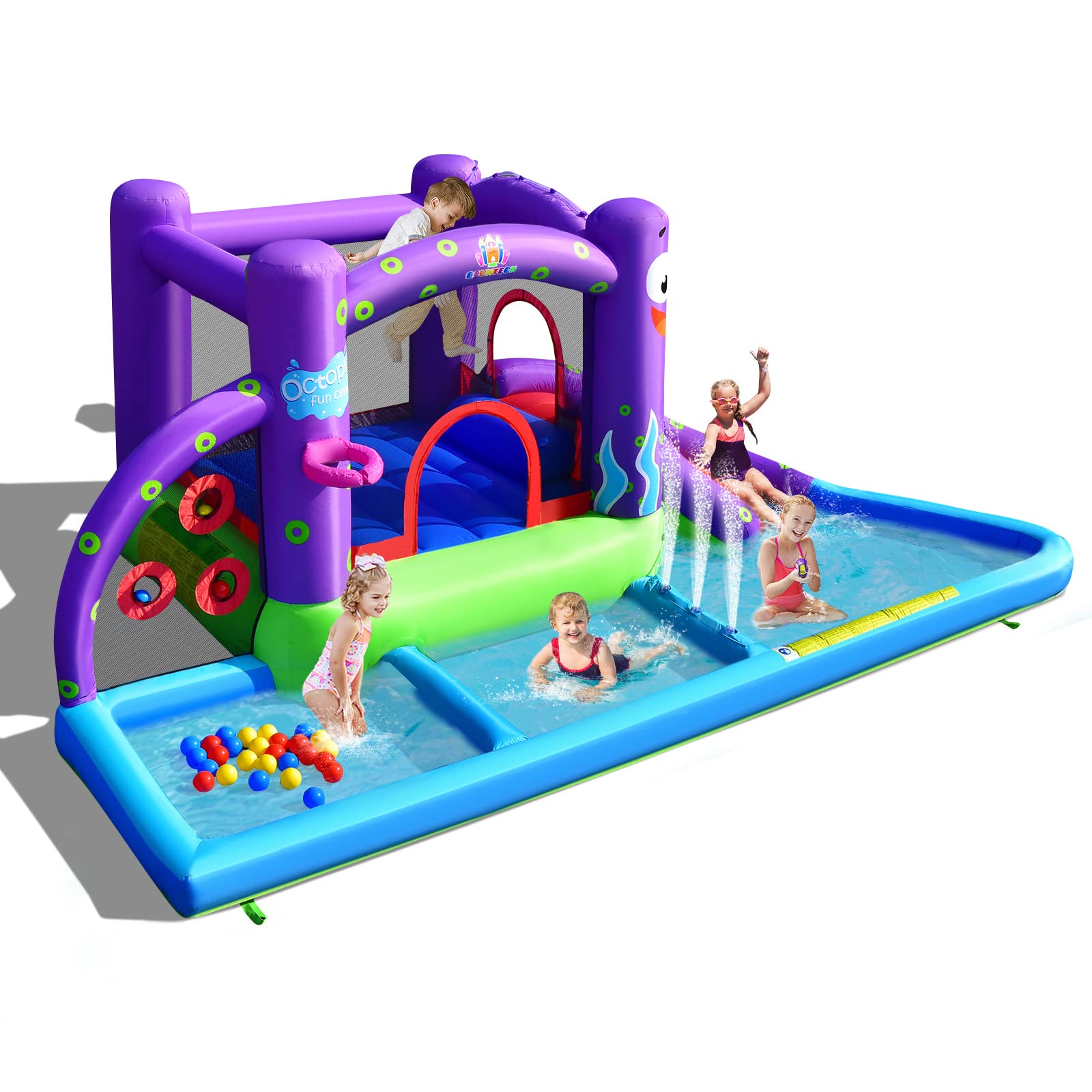 **HONEY JOY 6-in-1 Inflatable Water Slide & Bounce House with 750W Blower, Splash Pool, and Slide - Giant Outdoor Water Park for Kids & Adults - Perfect for Backyard Parties, Summer Fun, and Family Gatherings**