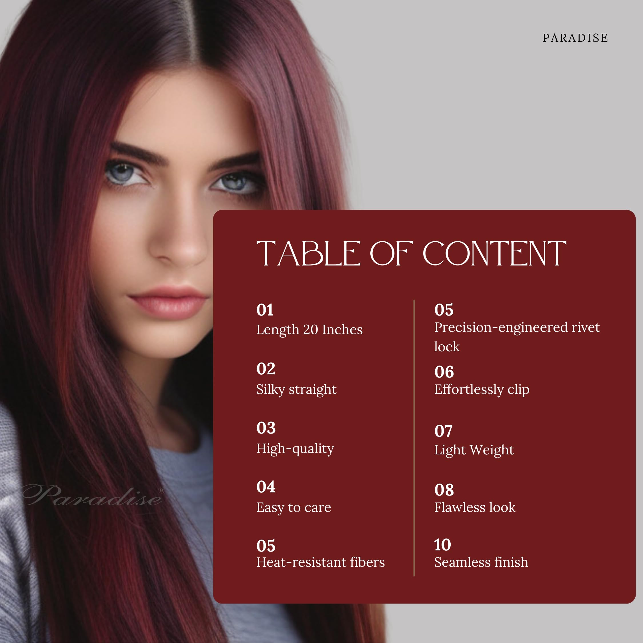 Paradise® 22 Inch Maroon Wine Clip-In Hair Extensions for Women - 2 Pack Straight Synthetic Hair Streaks for Girls, Party & Cosplay - Perfect for Halloween, Prom & Costume Events