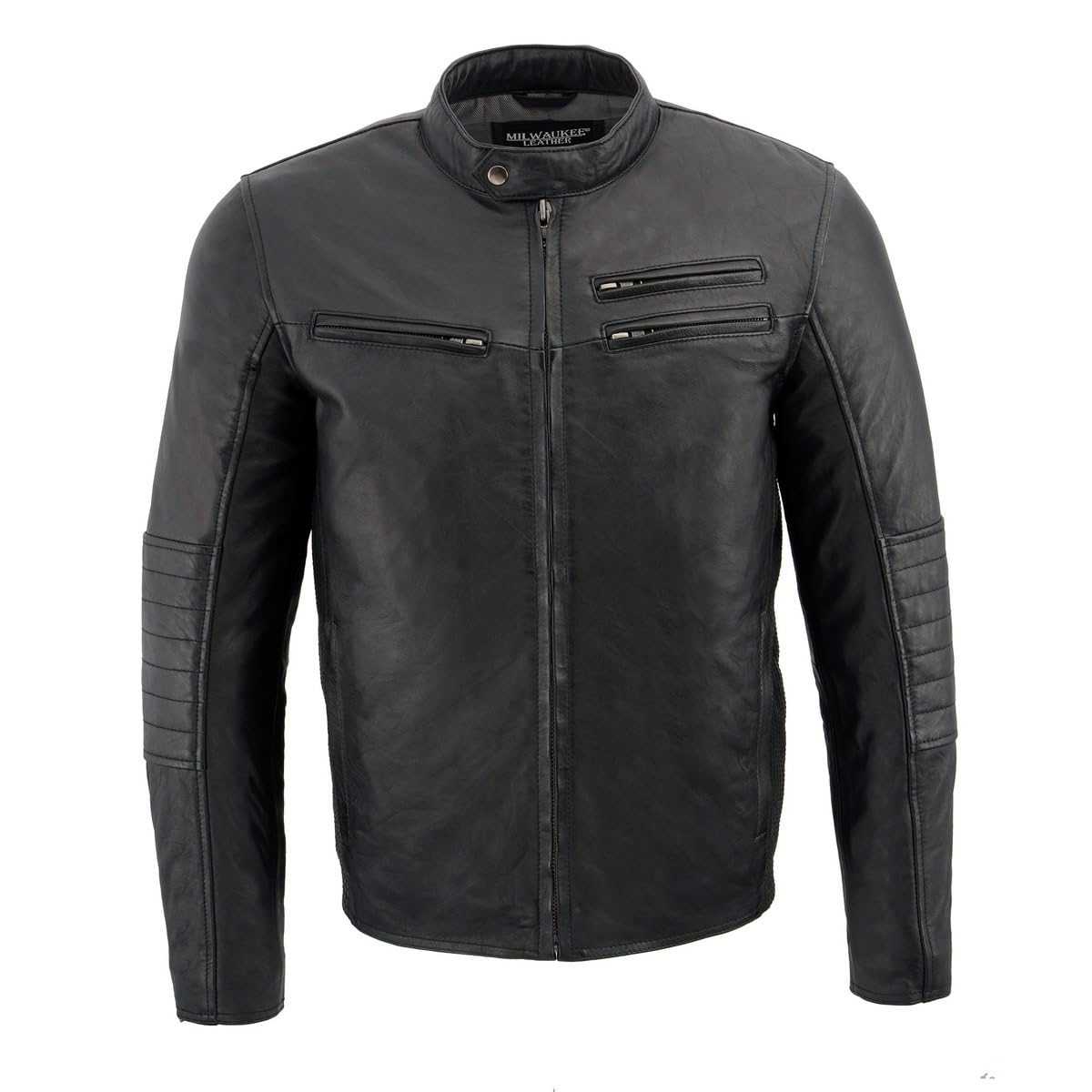 Milwaukee Leather SFM1806 Men's Black Euro Collar Cafe Style Leather Jacket - Premium Motorcycle Biker Jacket for Riding & Casual Wear