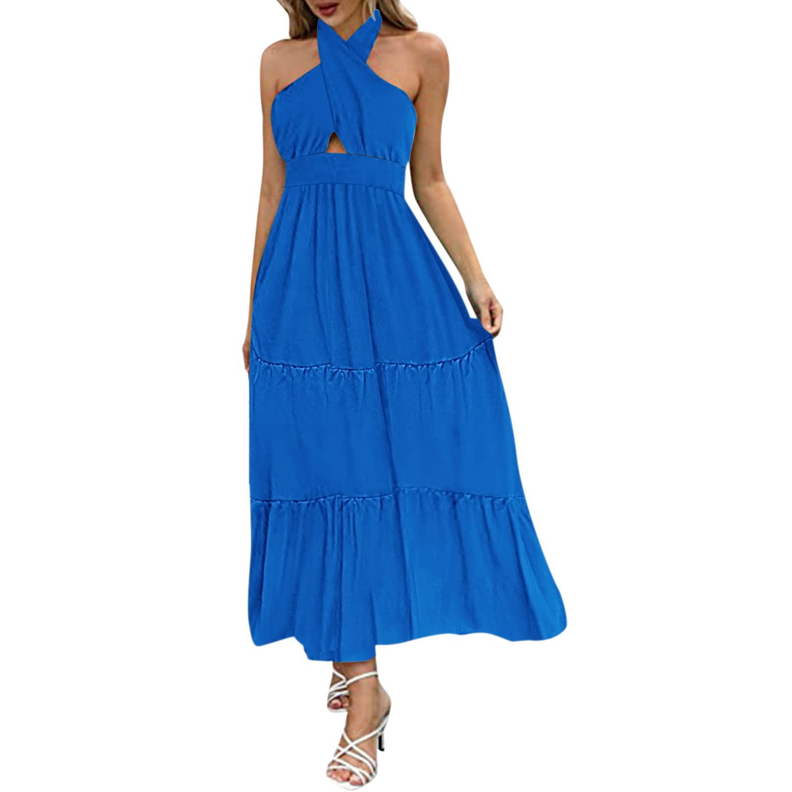 Women's Floral Halter Neck Sun Dress - Backless & Sleeveless for Summer Outings
