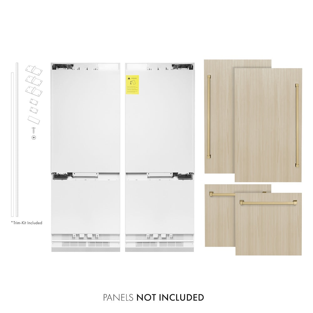 ZLINE Autograph Edition 60-Inch Panel Ready French Door Built-In Refrigerator - 32.2 cu.ft Capacity, Bottom Freezer, Water Dispenser & Ice Maker with Champagne Bronze Accents (RBIVZ 60 CB) - Perfect for Modern Kitchens & Luxury Homes