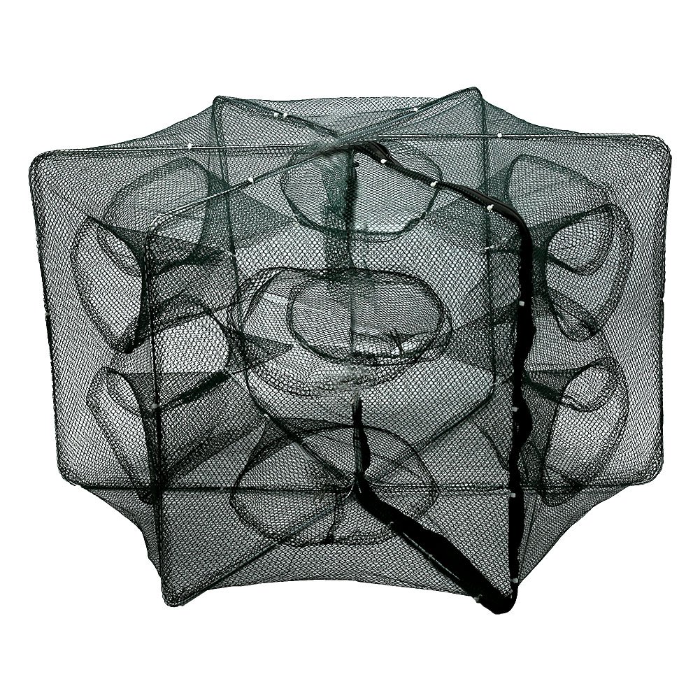 VGEBY1 Fishing Pot - 6/12 Hole Automatic Fishing Trap Bag, Foldable Nylon Shrimp Cage & Crab Trap for Freshwater & Saltwater Fishing - Perfect for Lakes, Rivers, Beaches and Boat Fishing