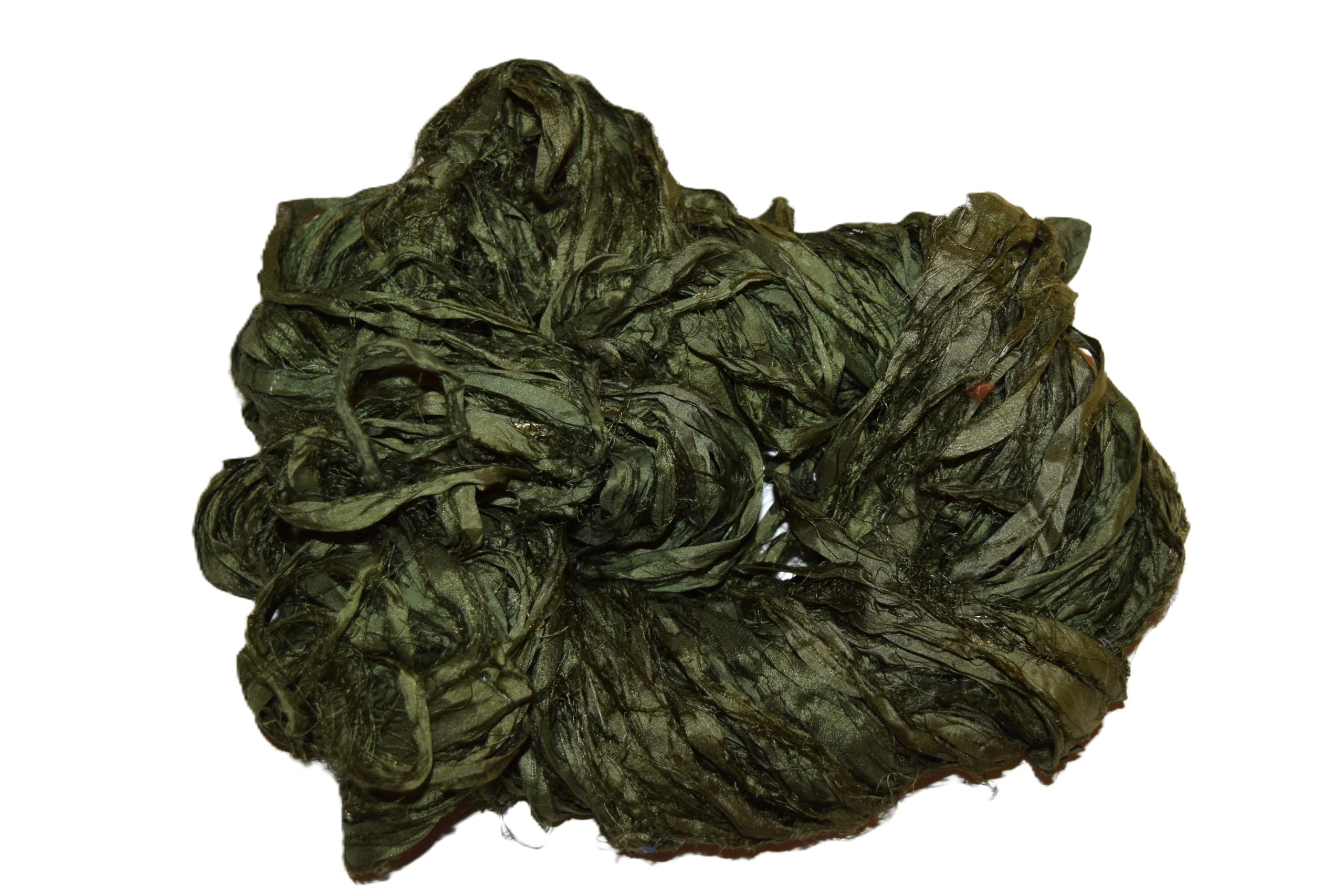 100% Pure Silk Sari Ribbon Yarn - Dark Green for Knitting, Crochet & DIY Crafts | Premium Handmade Silk Thread for Scarves, Shawls & Home Decor