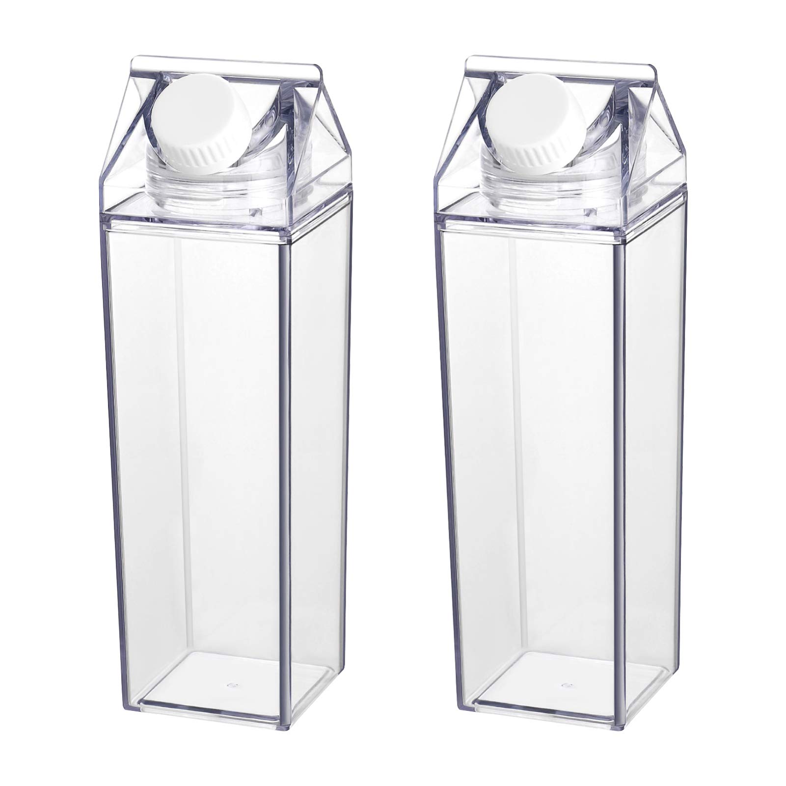 **Cabilock 2-Pack Aesthetic Clear Juice & Milk Containers with Lids - Leakproof Fridge Storage, Pitcher & Drinking Cup for Home, Office & Travel**