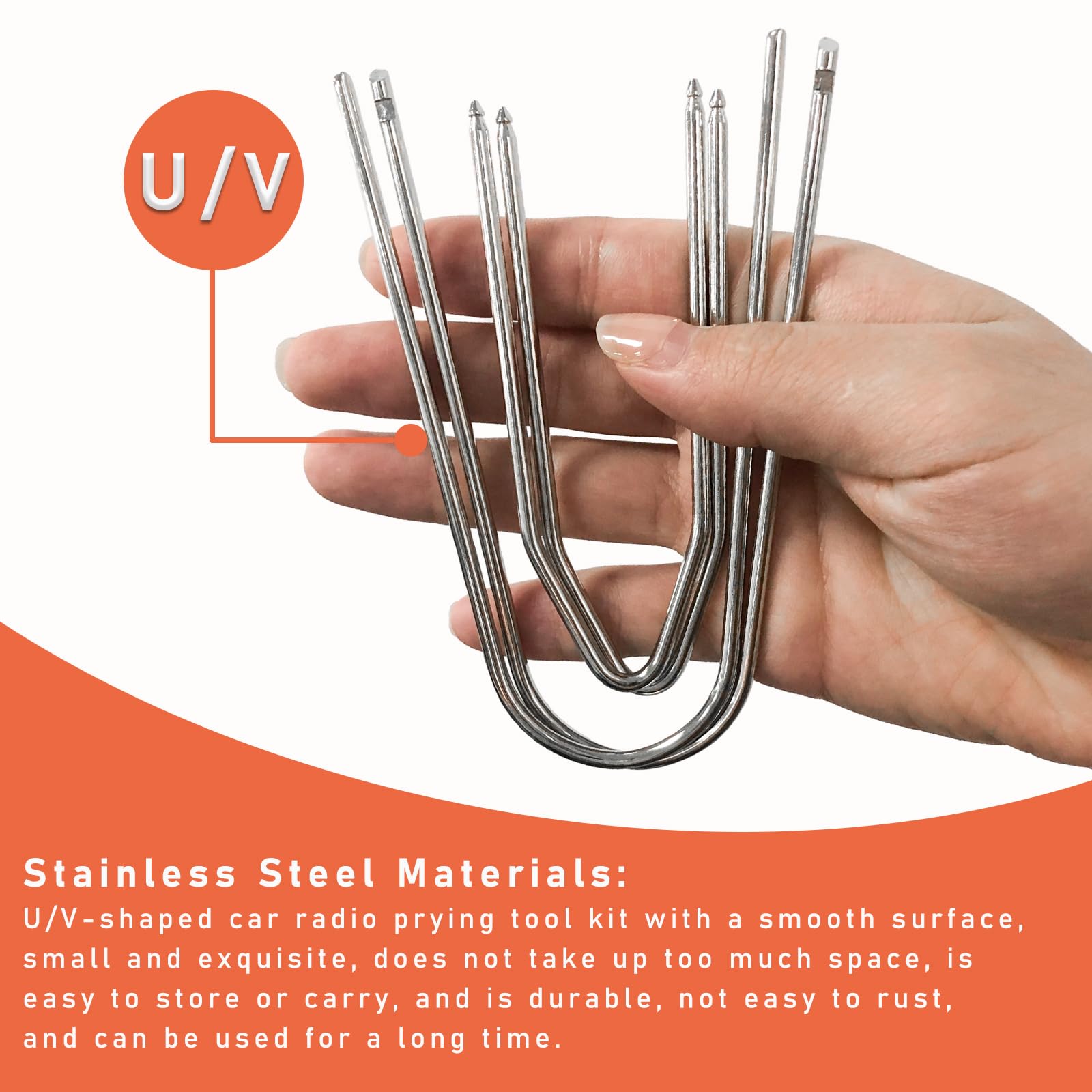 4-Piece Car Radio Removal Pry Tool Kit - U/V-Shaped Stainless Steel Auto Stereo Release Tools for Most Vehicle Audio Systems | Universal Dash Disassembly Kit for Car Stereo Installation & Repair
