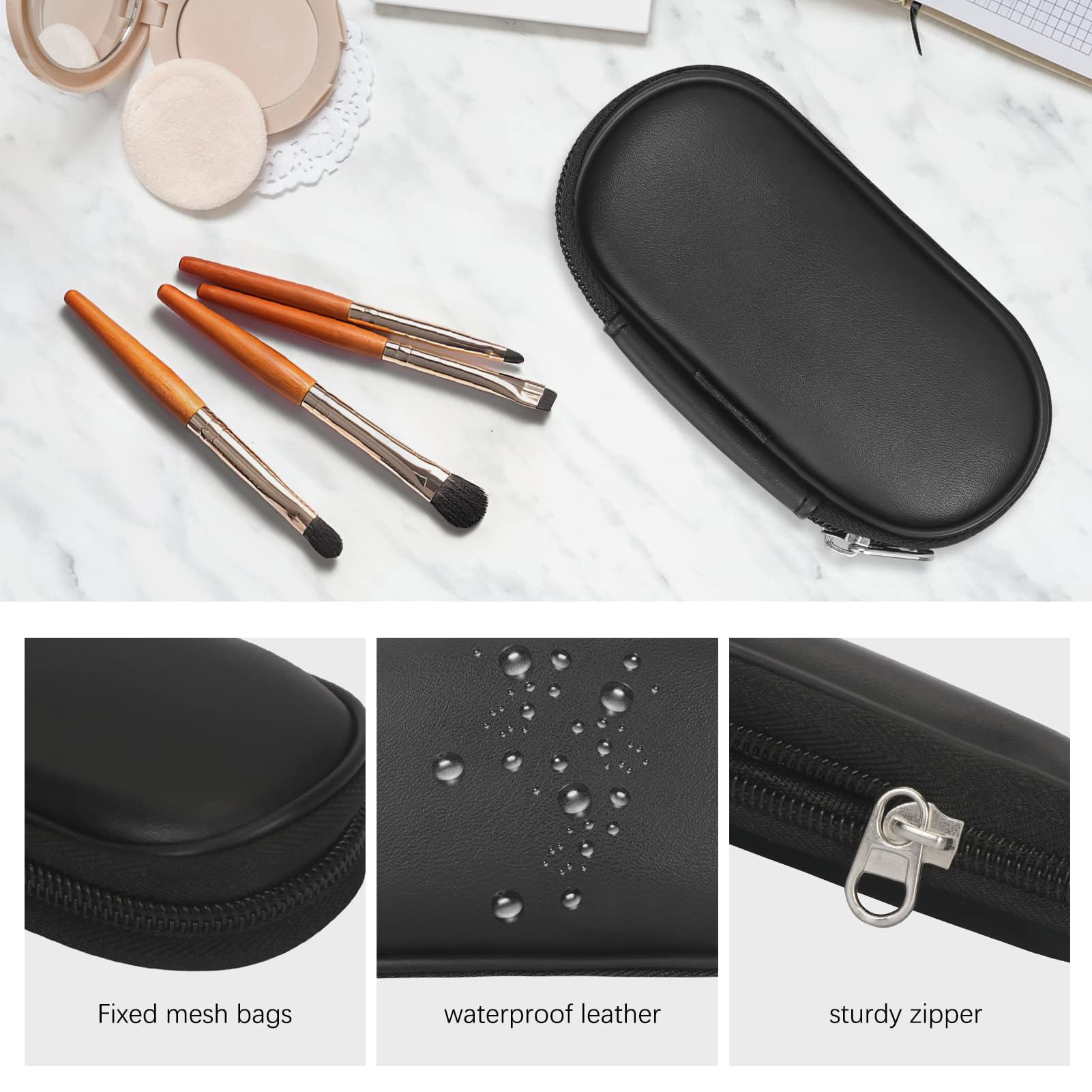 Unaone 9 Piece Professional Makeup Brush Set with PU Travel Case - Eyeshadow, Powder, Foundation & Blush Cosmetic Brushes for On-the-Go Beauty | Perfect for Travel, Home Makeup & Professional Use