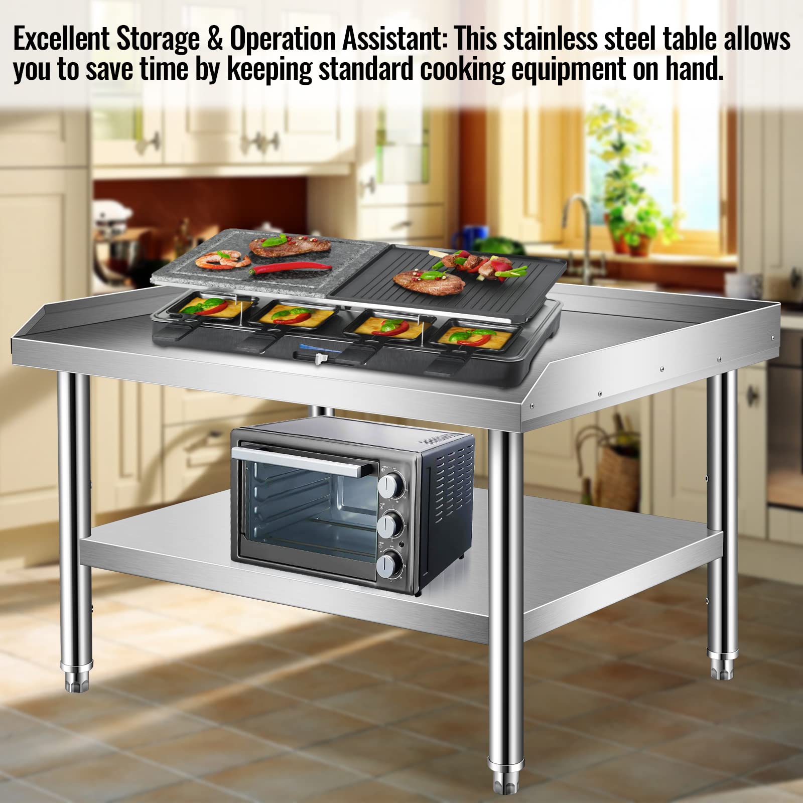 Stainless Steel Grill Stand with Adjustable Storage Shelf - 36x30x24