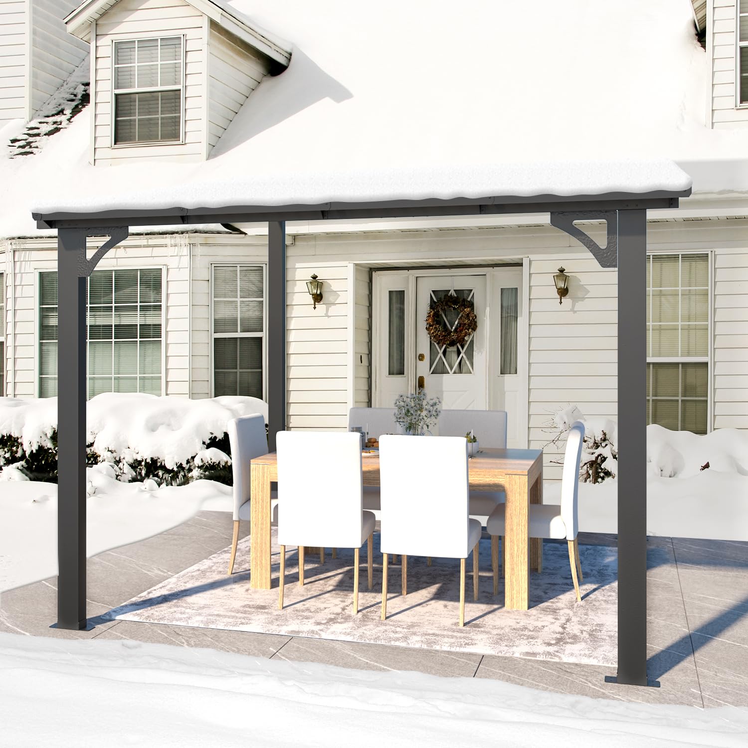 AECOJOY 8' x 8' Hardtop Gazebo with Roof - Wall Mounted Pergola for Patio, Deck & Backyard (64 Sq.Ft Shade) - Heavy Duty Outdoor Canopy for Garden, BBQ & Relaxation
