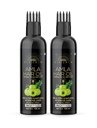 Desicrew Amla Hair Oil with Comb Applicator - Cold Pressed 100% Natural Hair Growth Treatment for Healthy, Voluminous & Smooth Hair - 2 Pack (200ml Total) - Perfect for Daily Hair Care & Scalp Massage