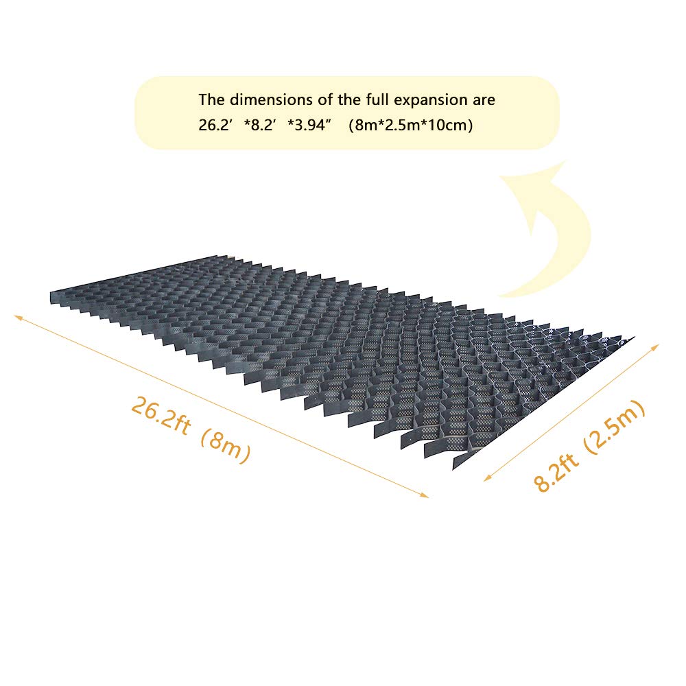 INTBUYING 8x26ft HDPE Geocell Ground Grid - 4'' Flexible Honeycomb Pavers for Driveway, Landscaping, Parking Lots & River Slope Stabilization - Durable Polypropylene Geomesh for Erosion Control & Soil Reinforcement (Black)