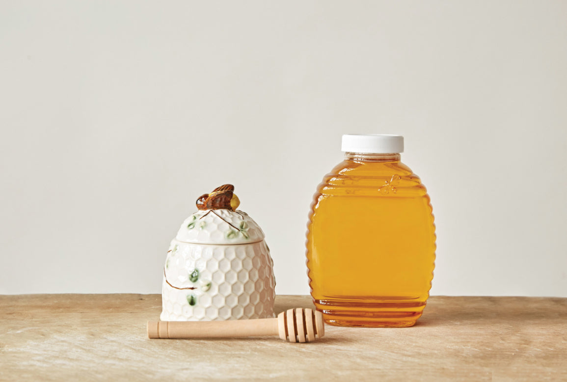 Pure Raw Honey in Glass Jar with Wooden Honey Dipper - Natural Sweetener for Tea, Yogurt & Baking - Perfect Gift for Home & Kitchen Use
