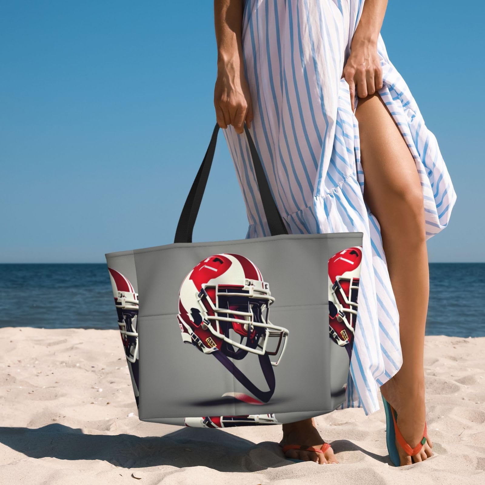 NOUZU XL Football Beach Tote for Women - Travel & Outdoor Use