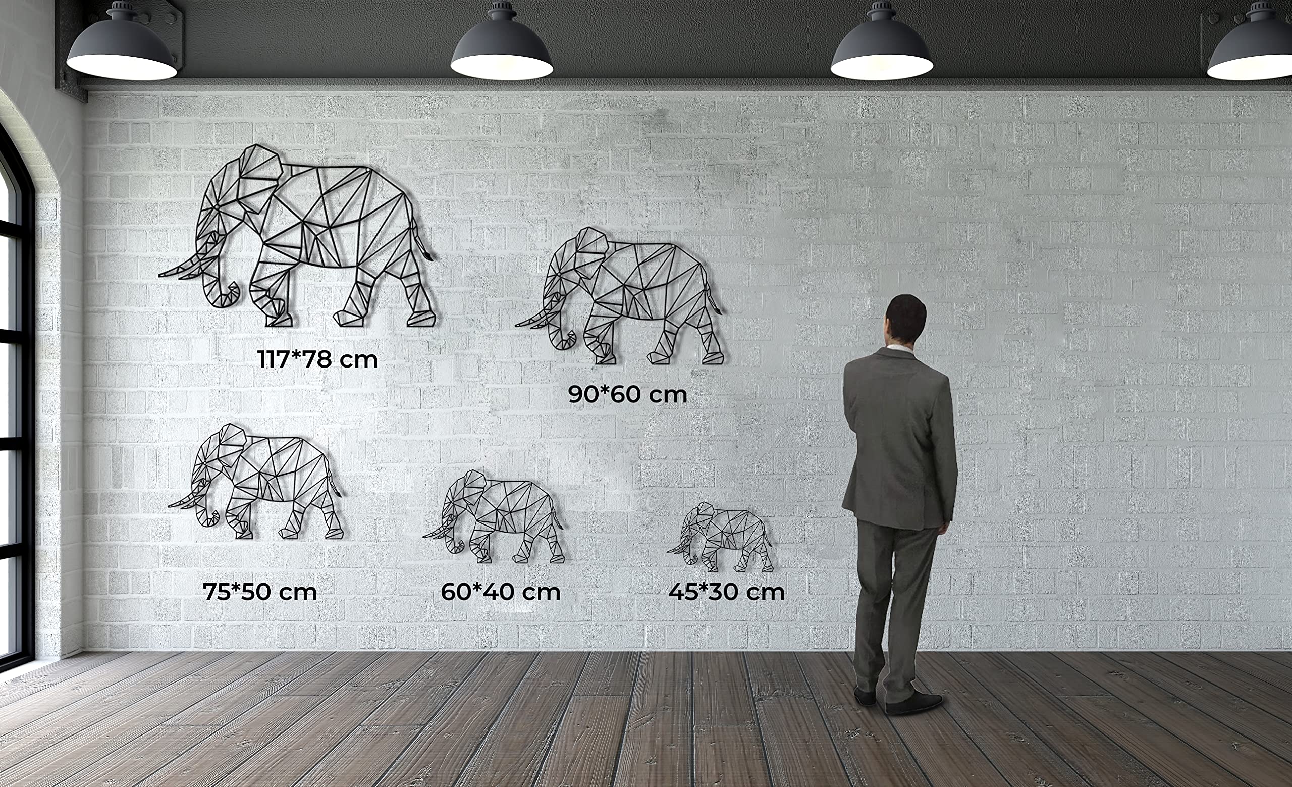 Geometric Metal Elephant Wall Art - 24