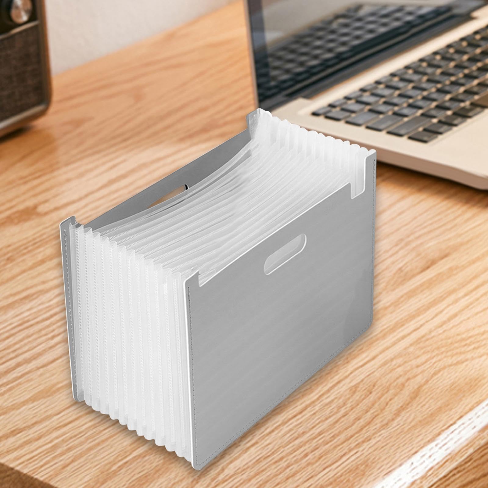 Oshhni Accordion File Organizer - Expanding File Folder with 12 Pockets, Letter Size, Gray - Perfect for Office, School, Home Document Storage & Organization