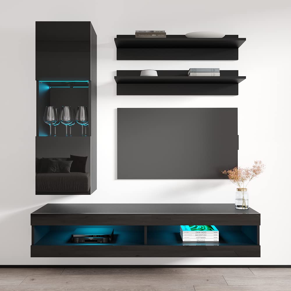 Modern Floating TV Stand with Storage & LED Lights - Wall-Mounted Entertainment Center for Bedroom & Living Room - 34